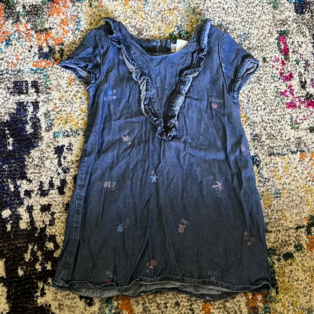 Boboli Denim Chambray Printed Dress